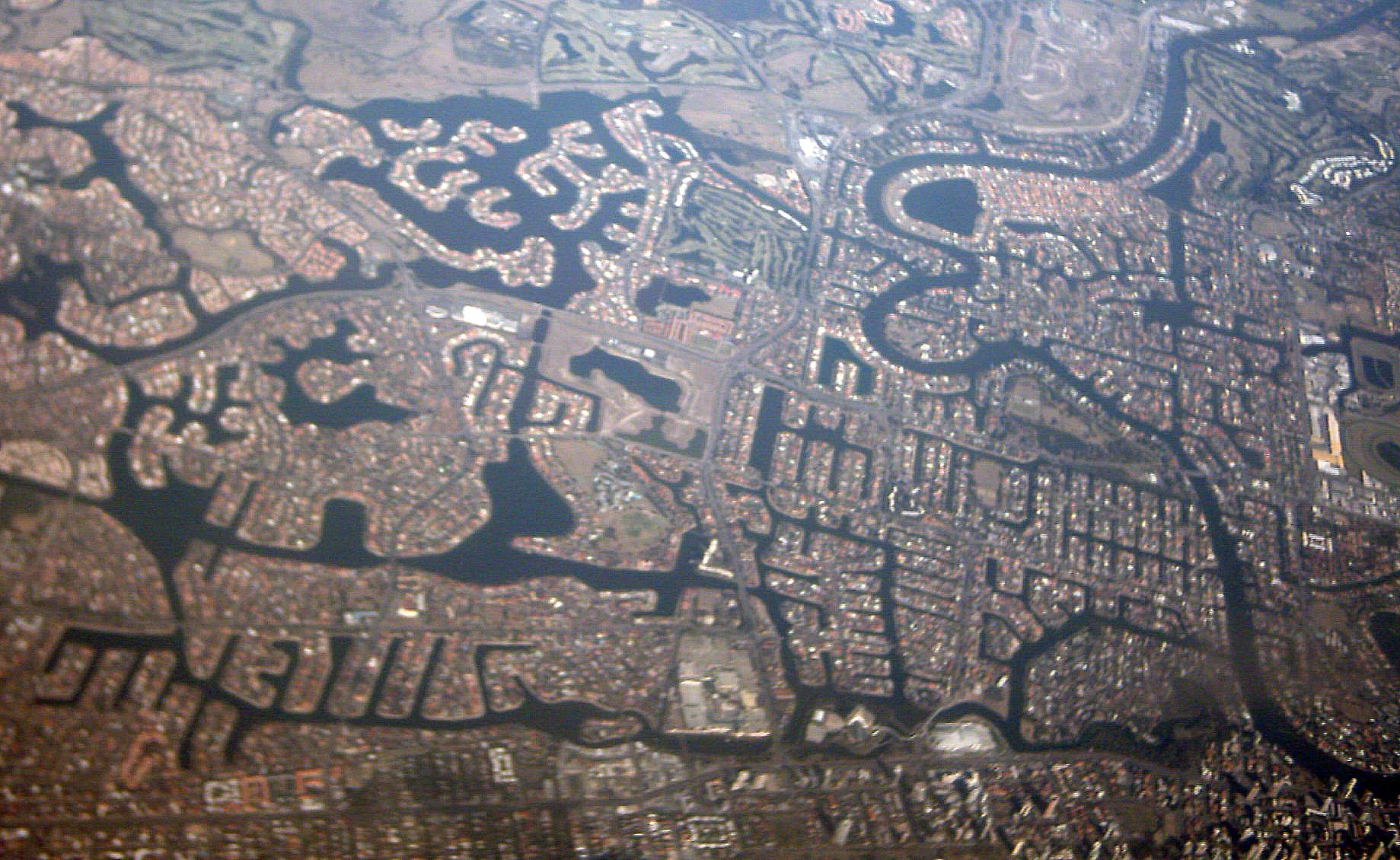 Aerial view of Mermaid Waters and neighbouring Gold Coast canal suburbs