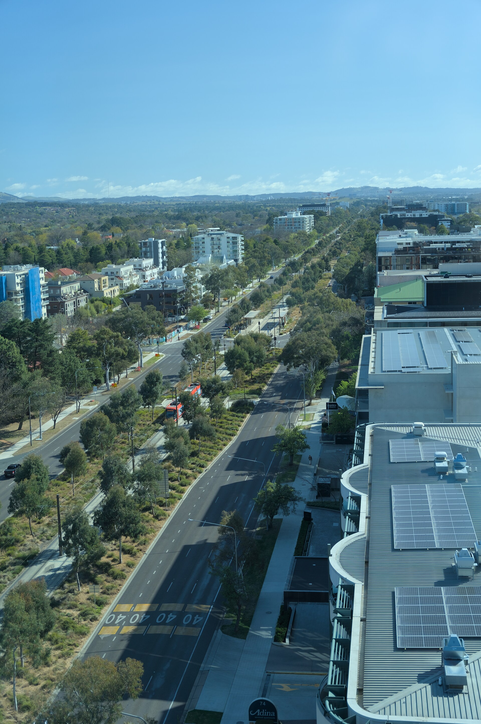 Northbourne Avenue and light rail beside Turner and Braddon in Canberra