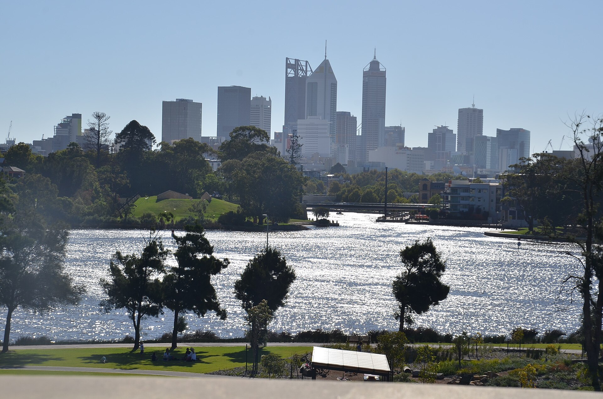 Perth city skyline and Claise Brook in East Perth